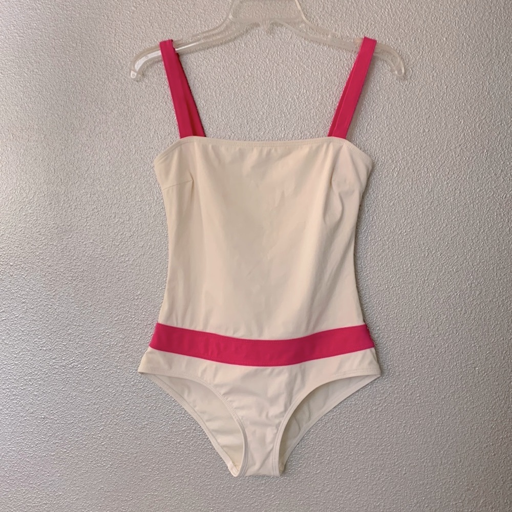 TNA by USA Lozano one piece swimsuit color Blocking pink/cream women’s sz Small